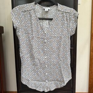 Liz Claiborne Floral Print Blouse - Tan, white and navy